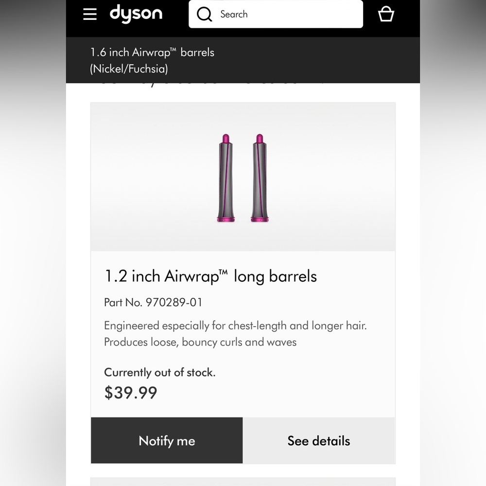 Dyson air wrap extended curler barrel